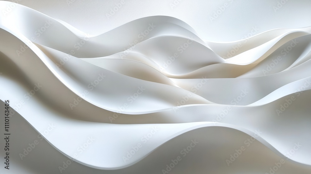 Abstract white waves softly overlapping, creating depth on a clean white background Abstract white waves softly overlapping, creating depth on a clean white background