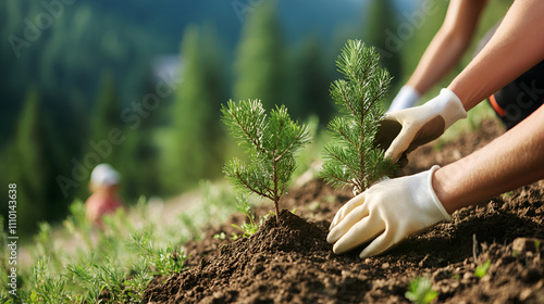  Planting New Conifer Trees in an Open Mountain Area