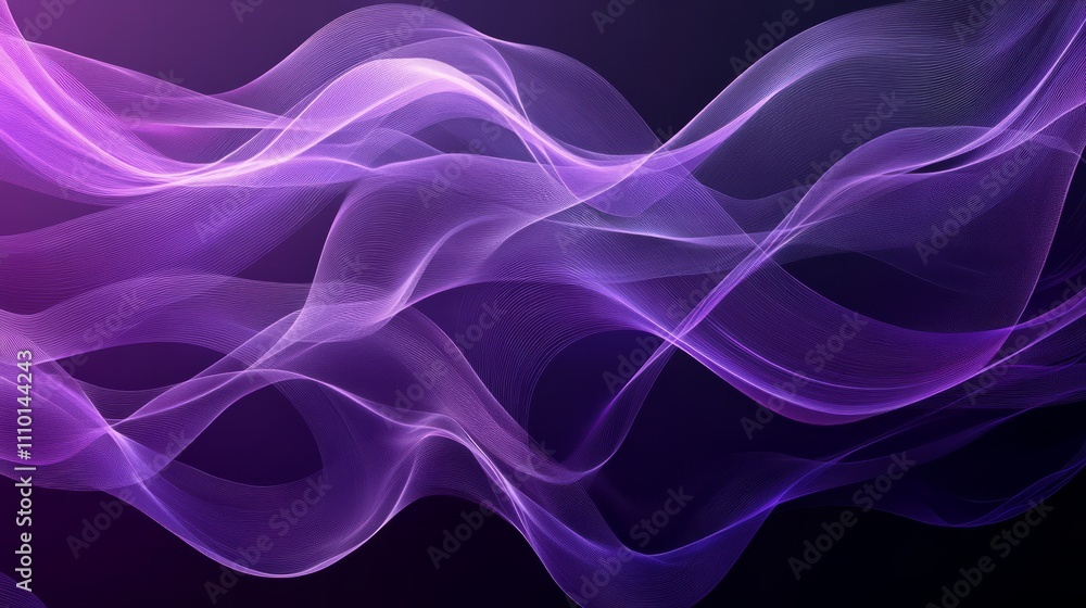 Fototapeta premium Abstract purple waves softly overlapping, creating depth on a clean white background