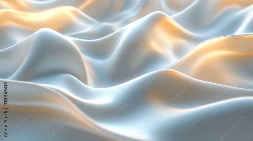 Obraz premium An abstract 3D environment with fluid shapes resembling rippling fabric, softly lit from beneath, creating dynamic, flowing patterns
