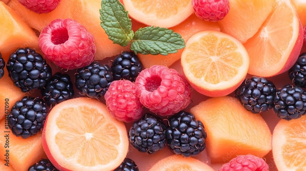 fresh fruit salad with berries and mint leaves, Generative AI fresh fruit salad with berries and mint leaves, Generative AI