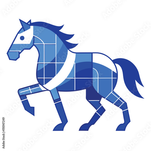 A running horse in blueprint style centered with padding