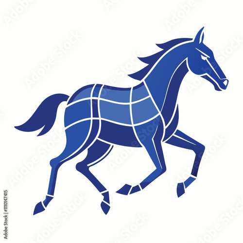 A running horse in blueprint style centered with padding