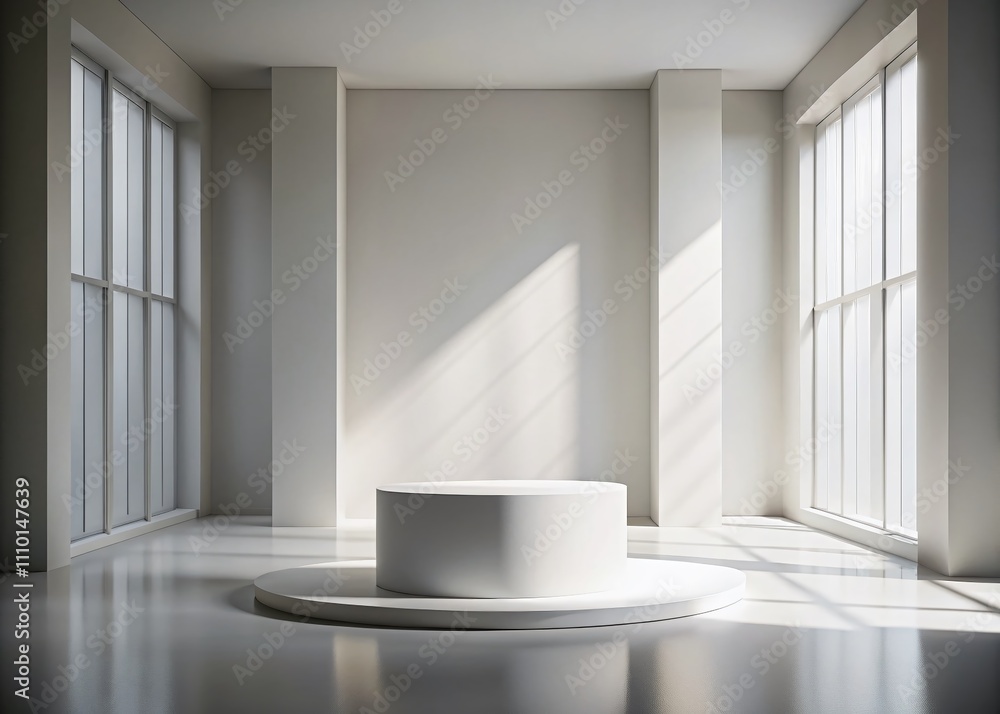 3D Realistic Empty Studio Room with White Cylinder Podium Stand for Portrait Photography Showcase and Product Display in a Clean, Minimalistic Environment 3D Realistic Empty Studio Room with White Cylinder Podium Stand for Portrait Photography Showcase and Product Display in a Clean, Minimalistic Environment