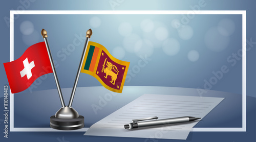 Switzerland and Sri Lanka Small national flag on bokeh background, cooperative relationship