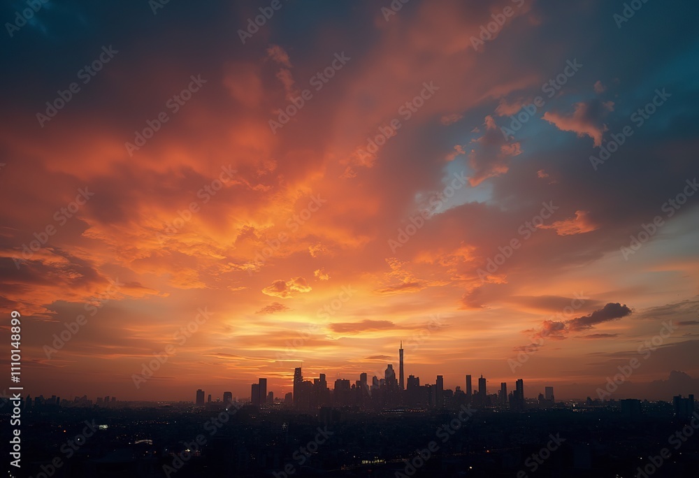 Dramatic orange and blue cloudy sky at sunset Dramatic orange and blue cloudy sky at sunset