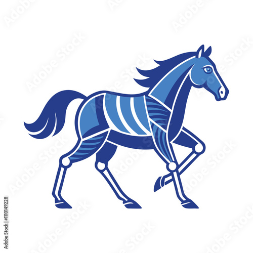 A running horse in blueprint style centered with padding