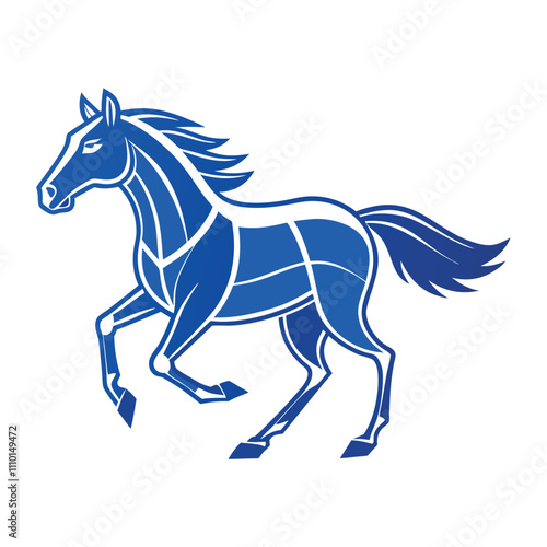 A running horse in blueprint style centered with padding