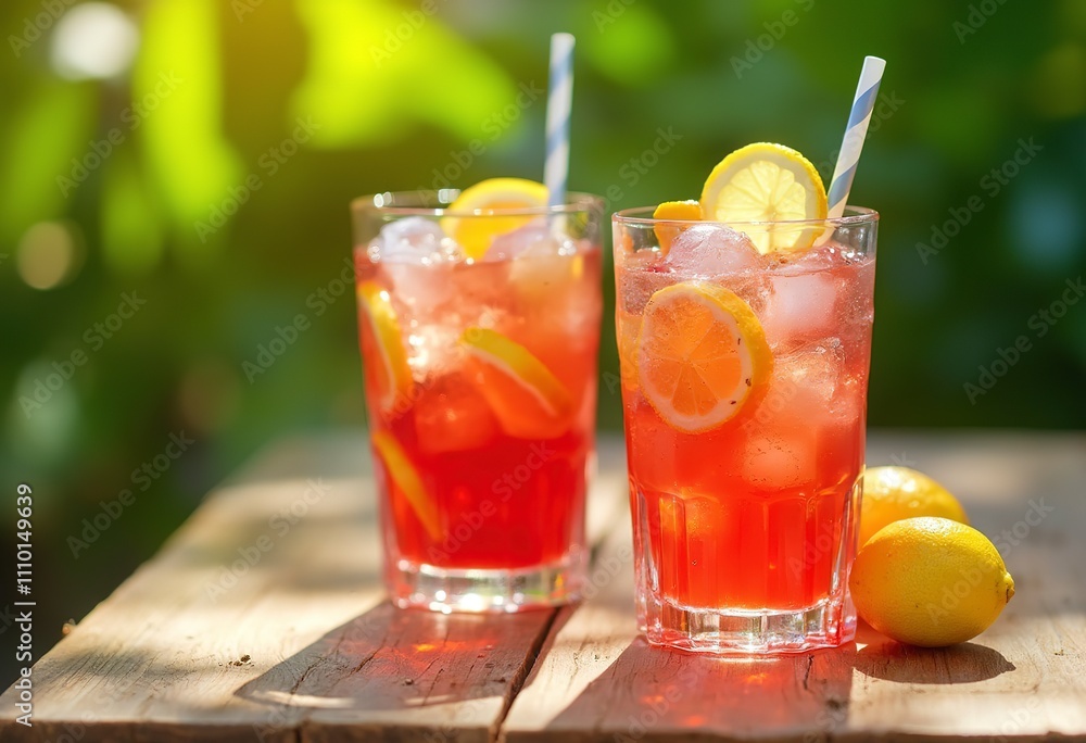 custom made wallpaper toronto digitalTwo glasses of iced red cocktail or soda with lemon slices