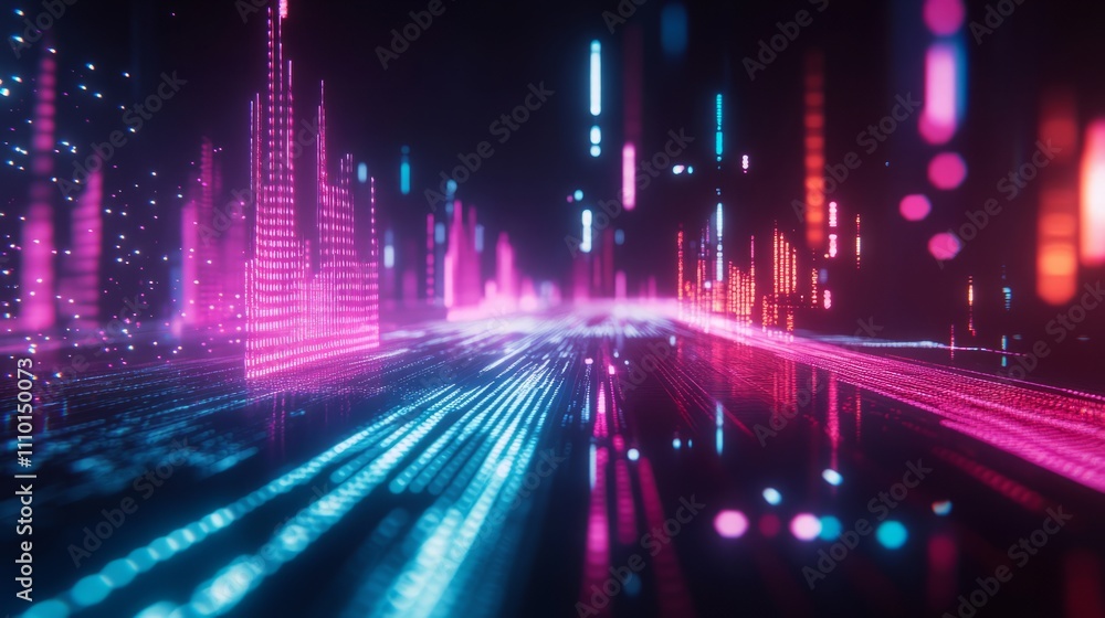 An abstract visualization of cryptocurrency market trends, with glowing graphs and charts