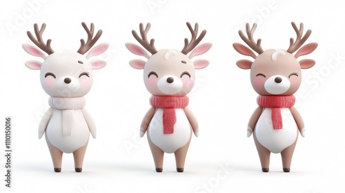 Cute Christmas Deer Character with Scarf on White Background