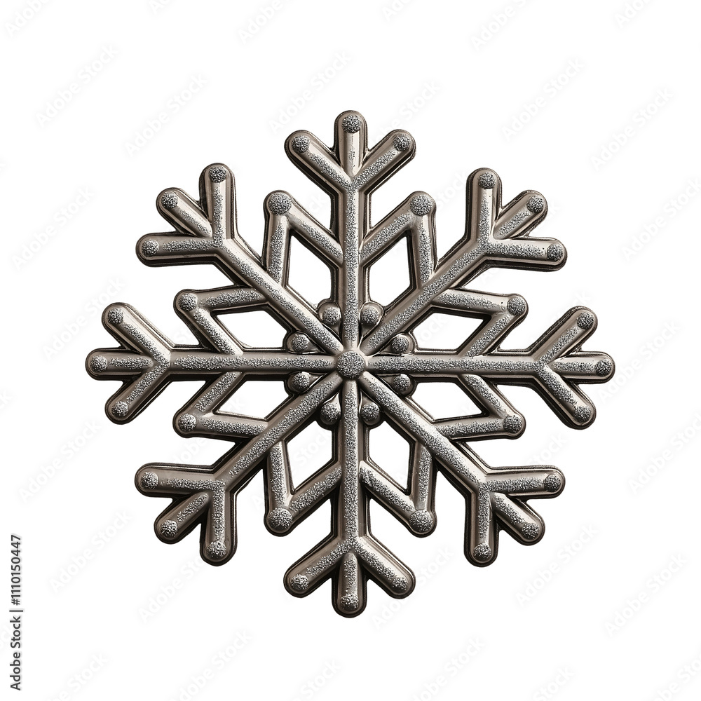 A beautifully crafted metallic snowflake design, showcasing intricate details and a stunning three-dimensional effect on a white isolated background. A beautifully crafted metallic snowflake design, showcasing intricate details and a stunning three-dimensional effect on a white isolated background.