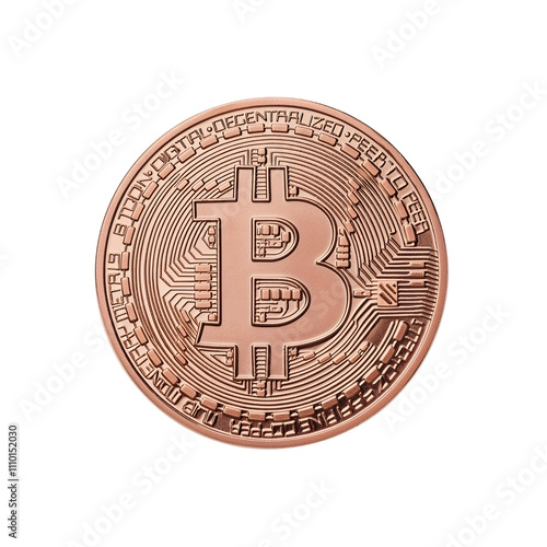 Wallpaper Mural A close-up view of a Bitcoin coin, symbolizing cryptocurrency and digital finance, with intricate design elements and a clean white isolate background. Torontodigital.ca