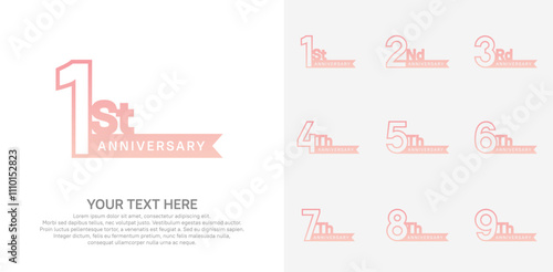 Anniversary logo set vector design, pink color for celebration event