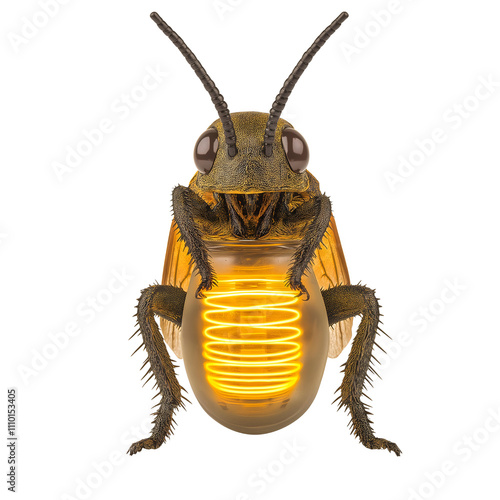 A creative depiction of a glowing firefly with intricate details, showcasing its bioluminescent qualities against a white isolated background. photo