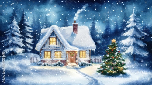 Hand-Drawn Christmas Greeting Card: Snowy Home and Festive Quotes