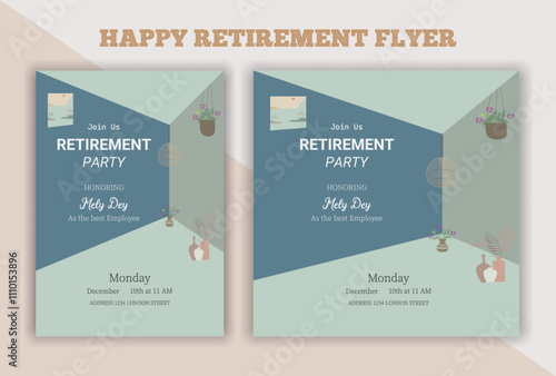 Boho design flyer, retirement flyer, happy retirement flyer, square banner, instagram story and a4 poster, vector, pension, savings, plan, brochure, fund, magazine, magazine, traditional, old, elder.