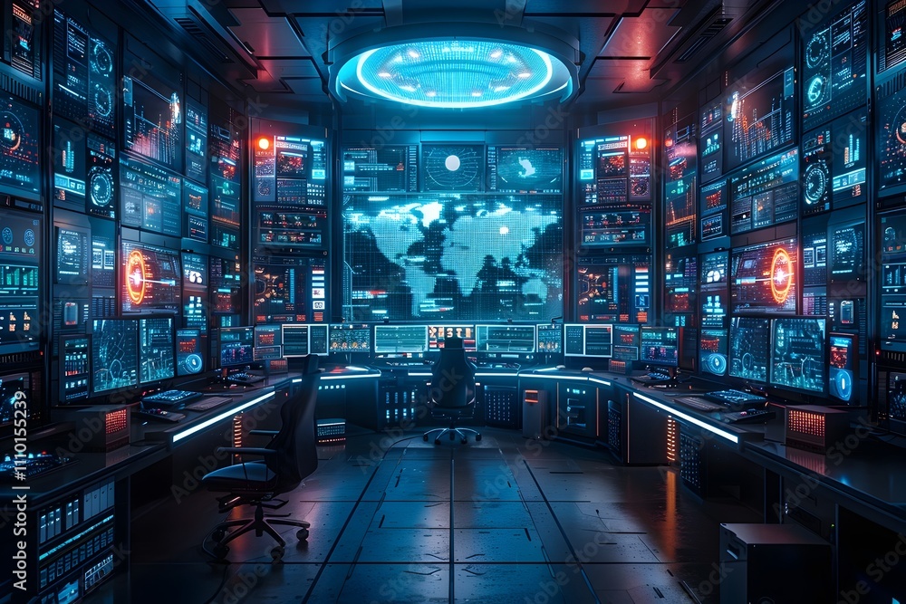 Futuristic Control Room with AI-Powered Monitoring and Alerts for Safety and Security Futuristic Control Room with AI-Powered Monitoring and Alerts for Safety and Security