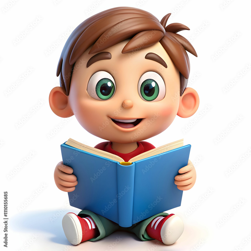 A colorful cartoon illustration of a cheerful character reading a boo A colorful cartoon illustration of a cheerful character reading a boo