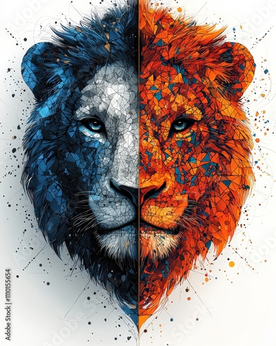 Duality of nature abstract lion artwork contemporary art studio colorful design artistic expression photo