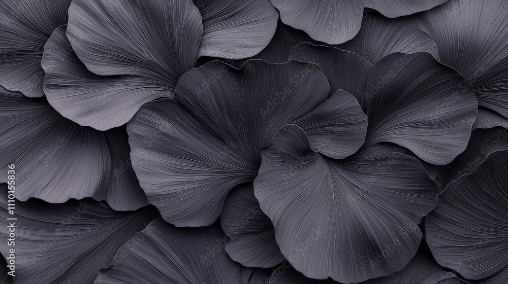 Close-up of dark gray, overlapping petals creating a textured floral background. Close-up of dark gray, overlapping petals creating a textured floral background.