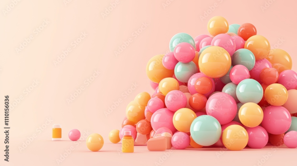 Obraz premium Colorful abstract composition of pastel spheres in a stacked arrangement with soft background