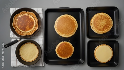 Pancake cooking instruction. Baking steps recipe for sweet tasty breakfast. Cook on pan, mixing raw ingredients Generative AI