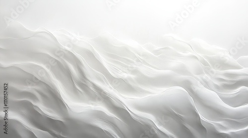 Minimalist white waves, softly flowing across a blank white surface, creating an abstract pattern