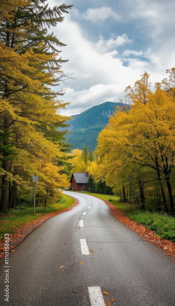 a road with a house on the side vermont fall colors a road with a house on the side vermont fall colors