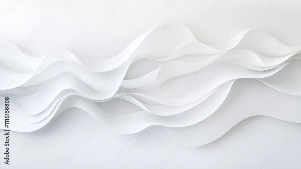 Smooth white waves forming an abstract flow across a minimalistic white background Smooth white waves forming an abstract flow across a minimalistic white background
