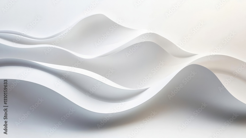 Smooth white wave pattern flowing across a minimalist white background, creating a calming abstract design Smooth white wave pattern flowing across a minimalist white background, creating a calming abstract design
