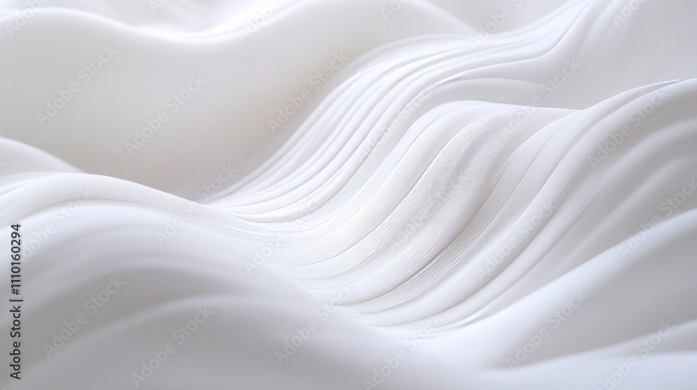 Obraz premium Subtle, soft white waves curving gently on an all-white background for a serene, abstract feel