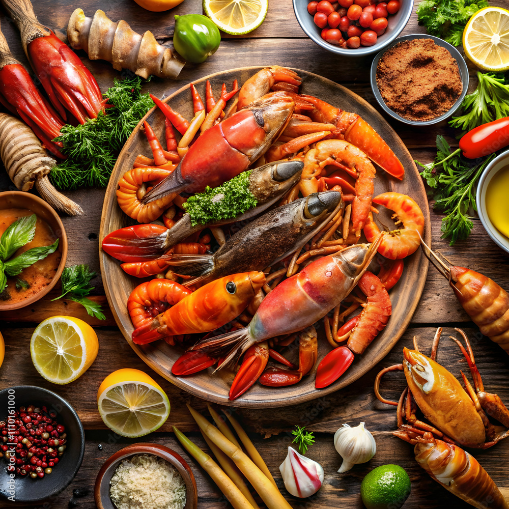 a table full of seafood including lobsters shrimp a table full of seafood including lobsters shrimp