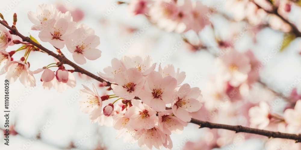 Delicate Pink Cherry Blossoms Blooming In Springtime. Delicate Pink Cherry Blossoms Blooming In Springtime.
