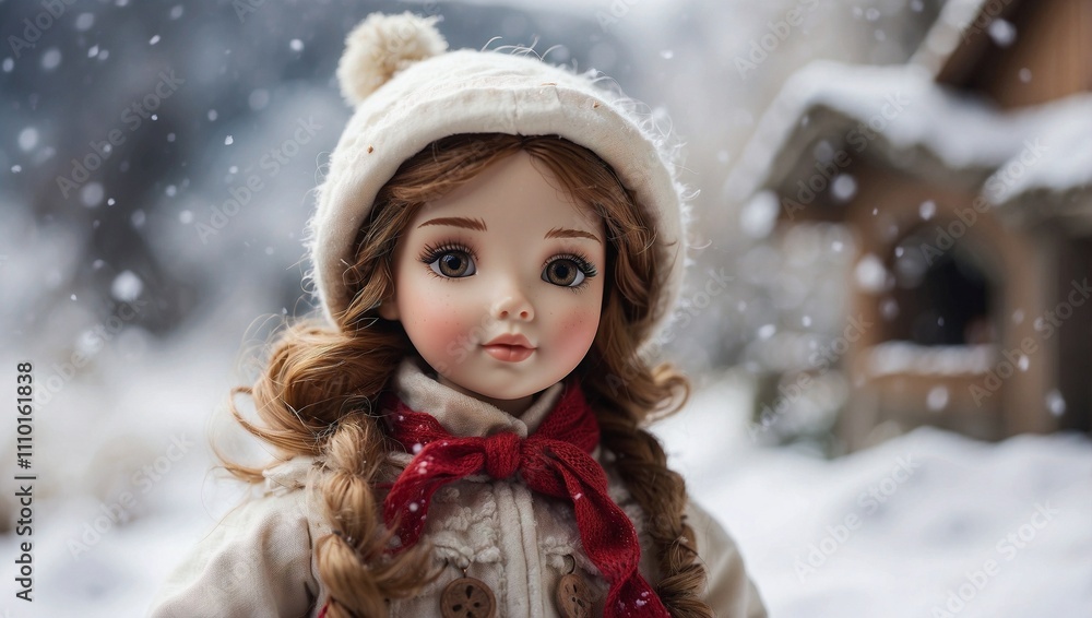 Christmas Doll Shines in Winter Snow Christmas Doll Shines in Winter Snow