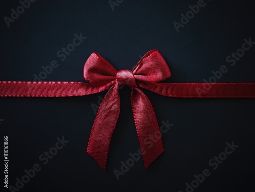 Red ribbon with bow on black background