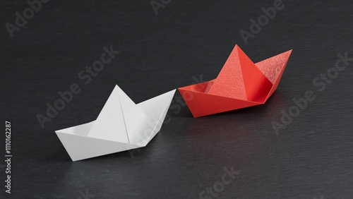 Pship of Origami bird lovers with heart. 3d illustration bird paper crane, bird paper craft for Hiroshima remembrance day and Valentine festival minimal style concept. photo