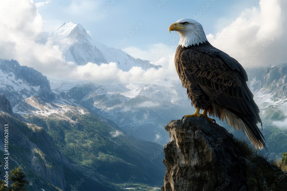 Fototapeta premium Bald Eagle on Mountain Cliff