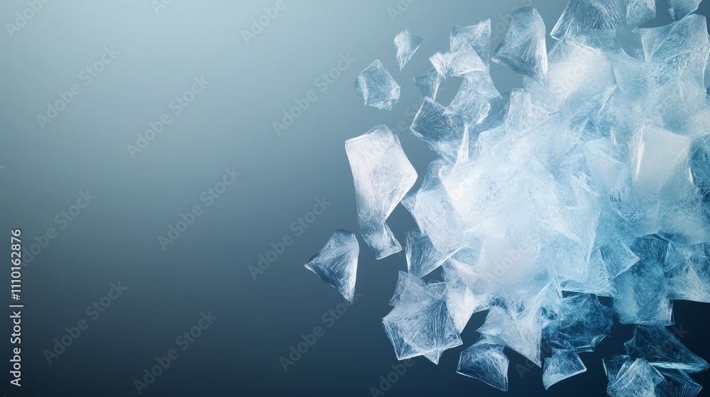 Fototapeta premium A blue background with ice cubes scattered all over it