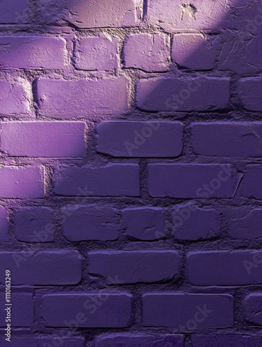 Purple Brick Wall with Yellow Fire Hydrant photo