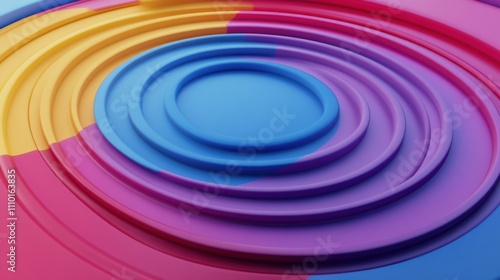 A striking depiction of abstract multicolored concentric circles blending together to form a cohesive visual effect on a clean surface, Representing the convergence of diverse ideas into a central photo