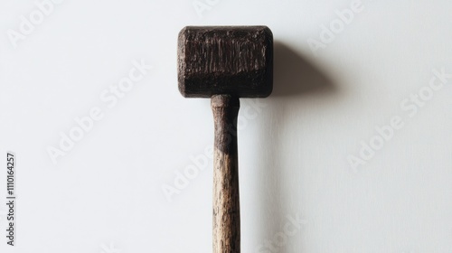 Rubber mallet with wooden handle on a clean white background showcasing tool design and functionality for various applications photo