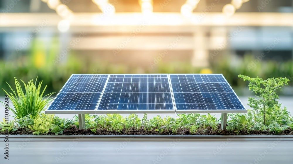 Fototapeta premium A plant is growing on top of a solar panel