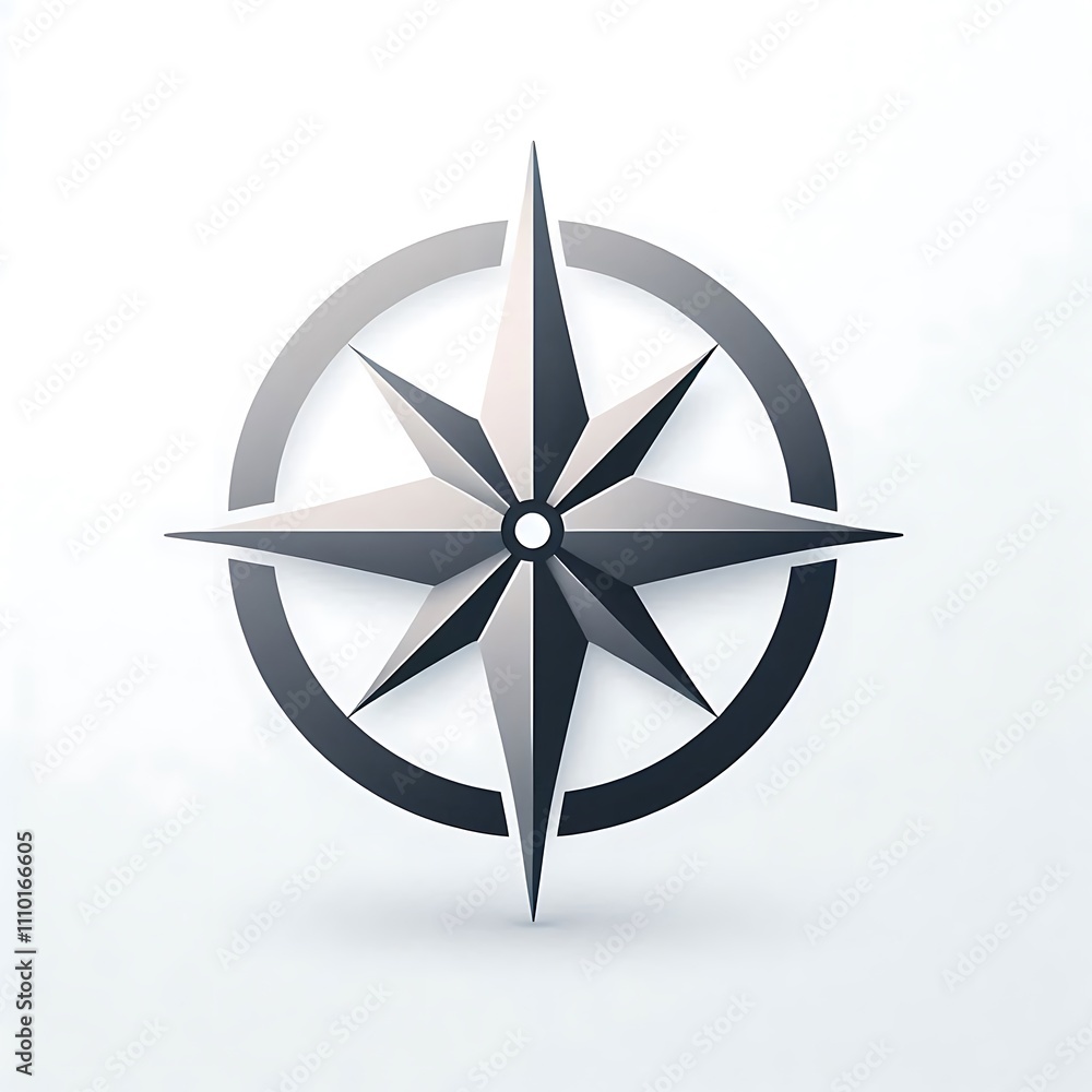 A stylized compass design in monochrome colors. A stylized compass design in monochrome colors.