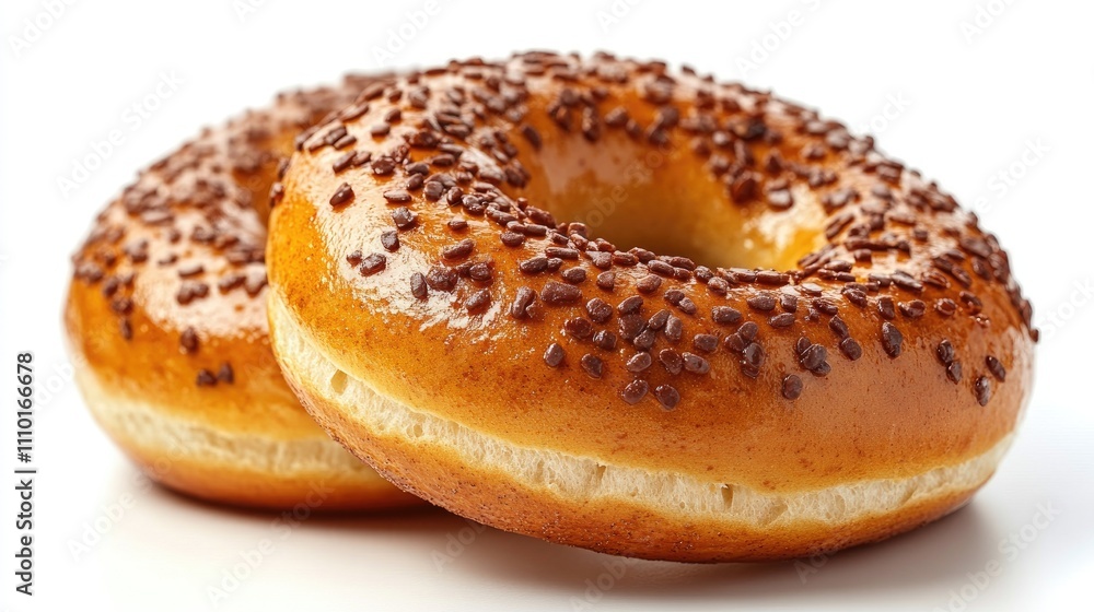 Children's play bagel toy with chocolate sprinkles isolated on a white background for creative and playful marketing concepts. Children's play bagel toy with chocolate sprinkles isolated on a white background for creative and playful marketing concepts.