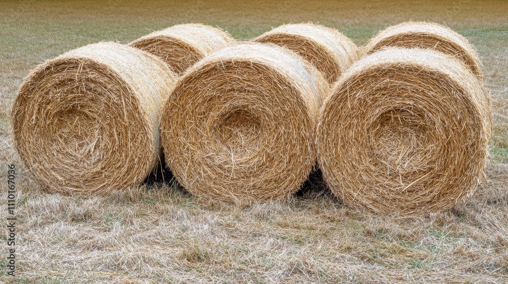 Rural landscape featuring round straw bales in a golden field under bright sunny skies showcasing agricultural abundance and tranquility Rural landscape featuring round straw bales in a golden field under bright sunny skies showcasing agricultural abundance and tranquility