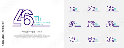 Anniversary logo set vector design, purple and blue color for celebration event
