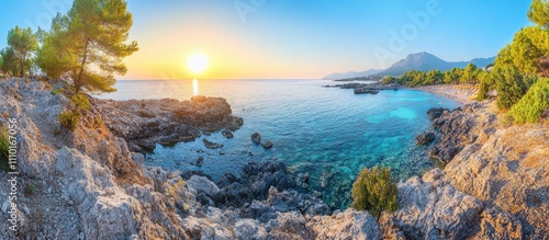 Akamas Bay sunset landscape with clear waters and sandy beaches showcasing the natural beauty of the western coastline in Cyprus photo