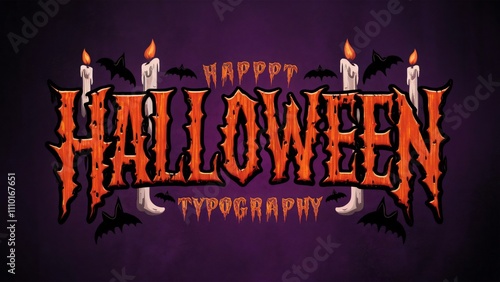 Happy Halloween! Spooky Wooden Typography Design with Bats and Candles for Party Invitation, Greeting Card, Banner