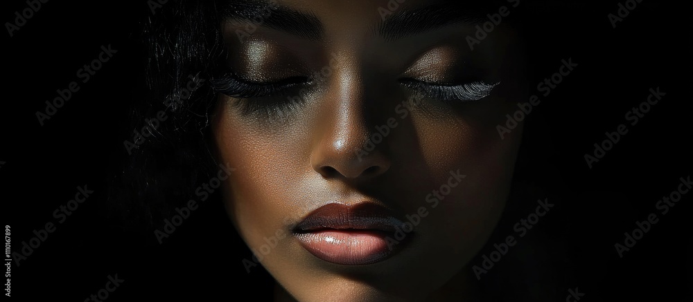 Glamorous Portrait of a Young Woman with Flawless Makeup and Radiant Skin Against a Dark Backdrop Glamorous Portrait of a Young Woman with Flawless Makeup and Radiant Skin Against a Dark Backdrop